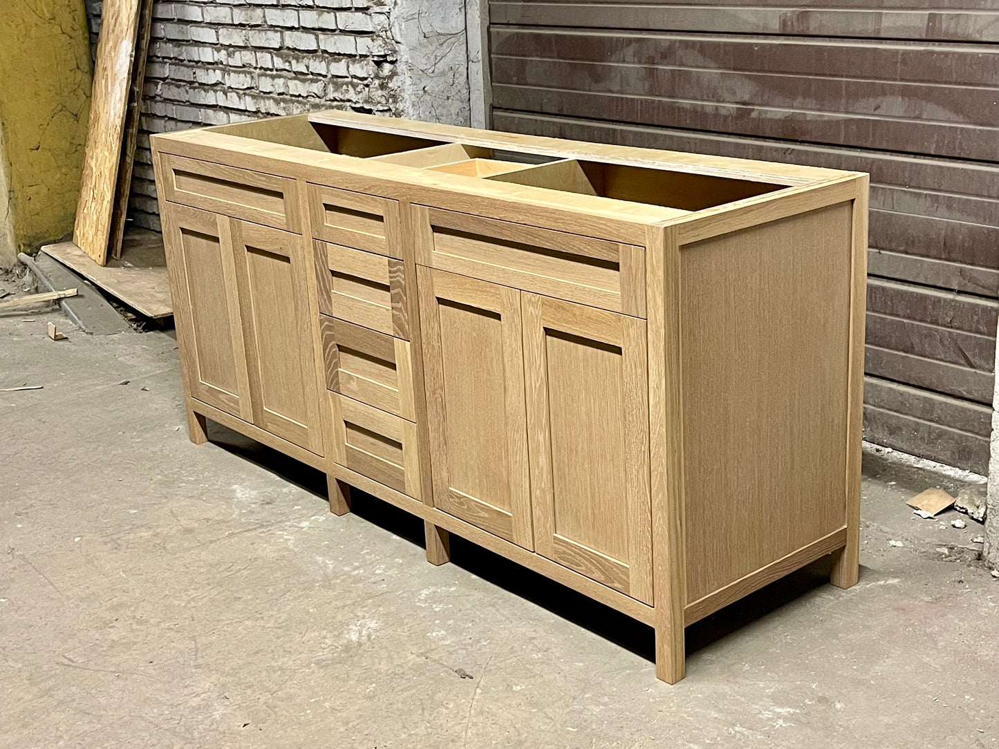 Free shipping - custom solid white oak vanity - walnut stain