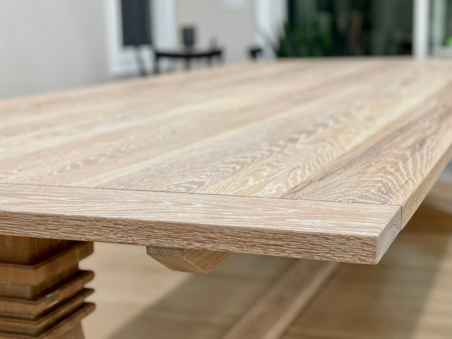 Custom White Oak extendable Pedestal Dining Table