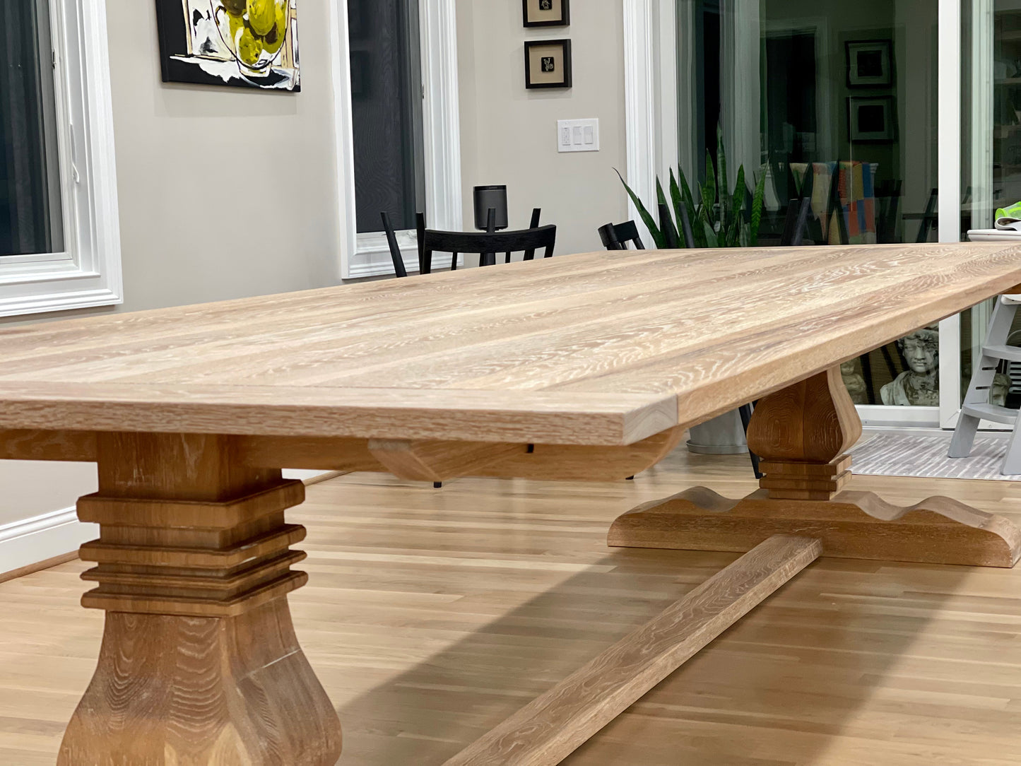 Custom White Oak extendable Pedestal Dining Table
