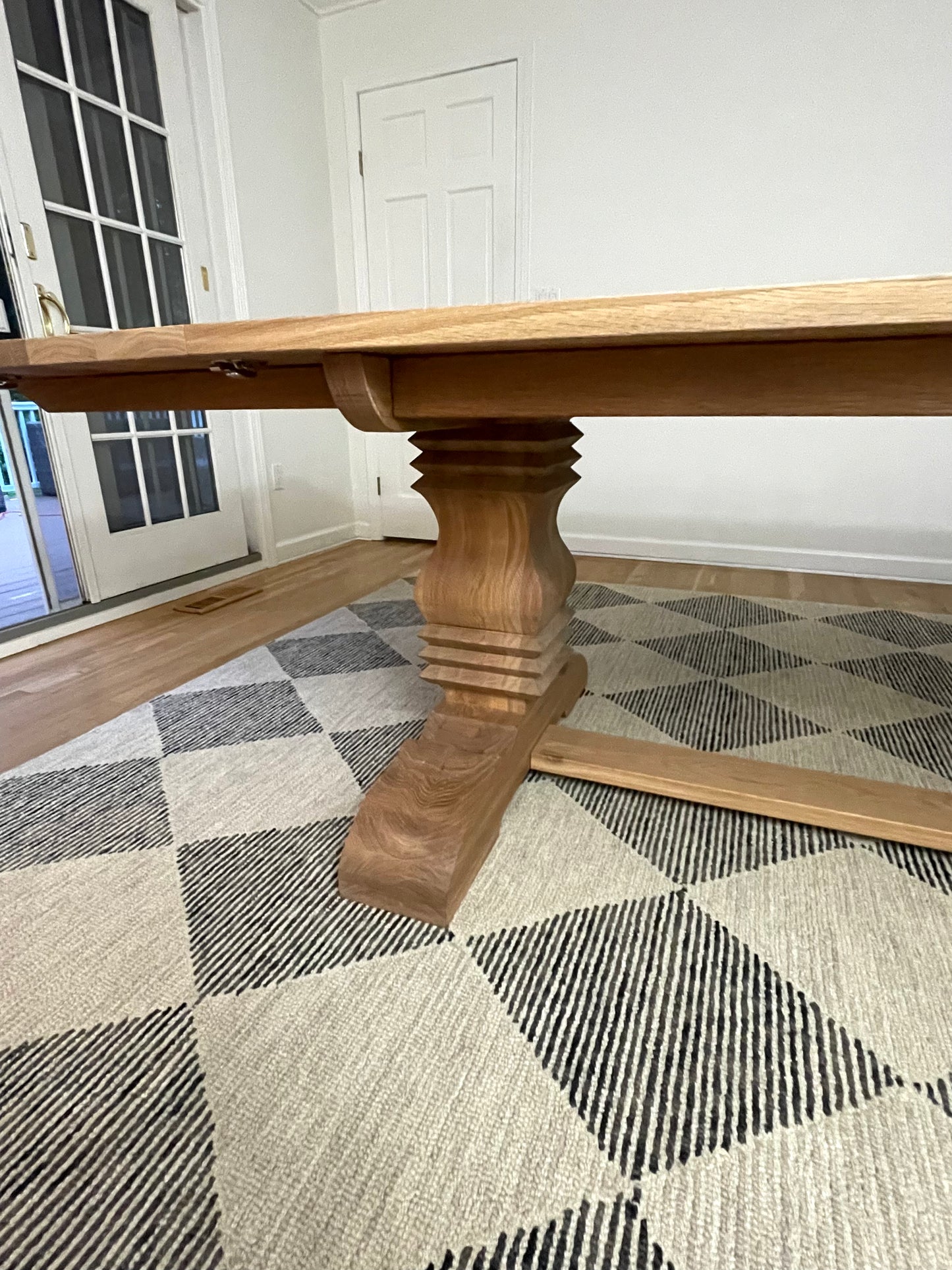 Custom White Oak extendable Pedestal Dining Table