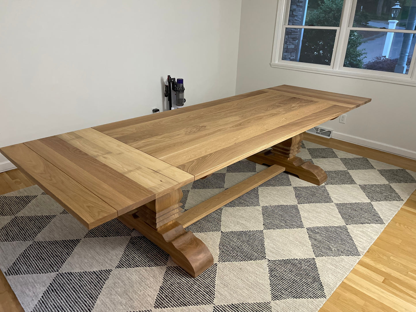 Custom White Oak extendable Pedestal Dining Table