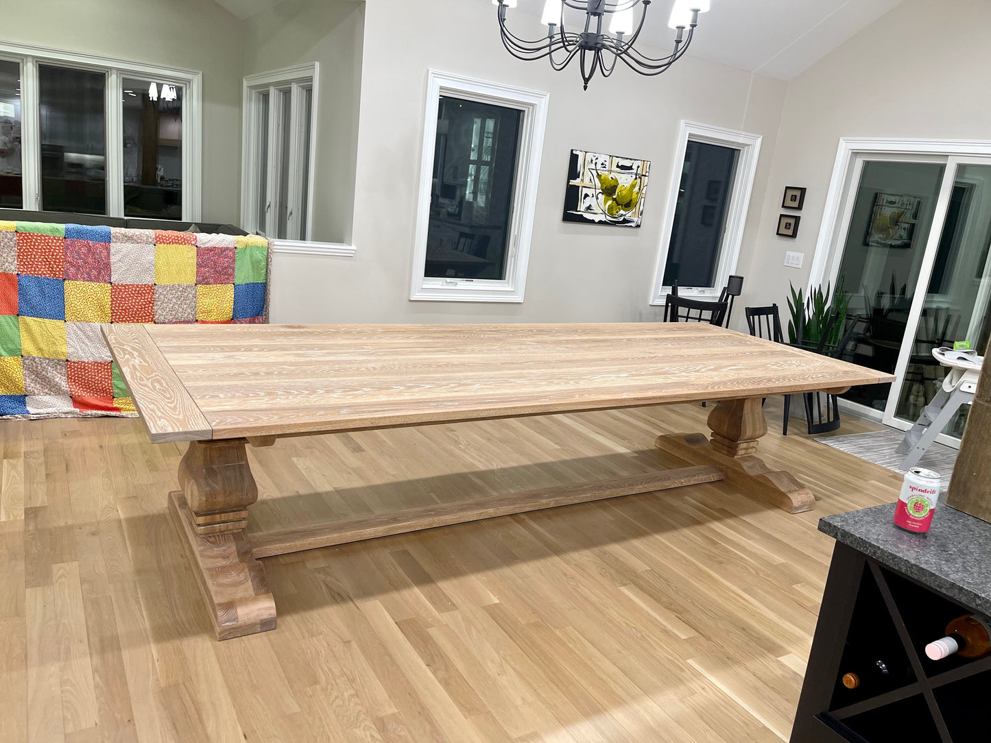 Custom White Oak extendable Pedestal Dining Table
