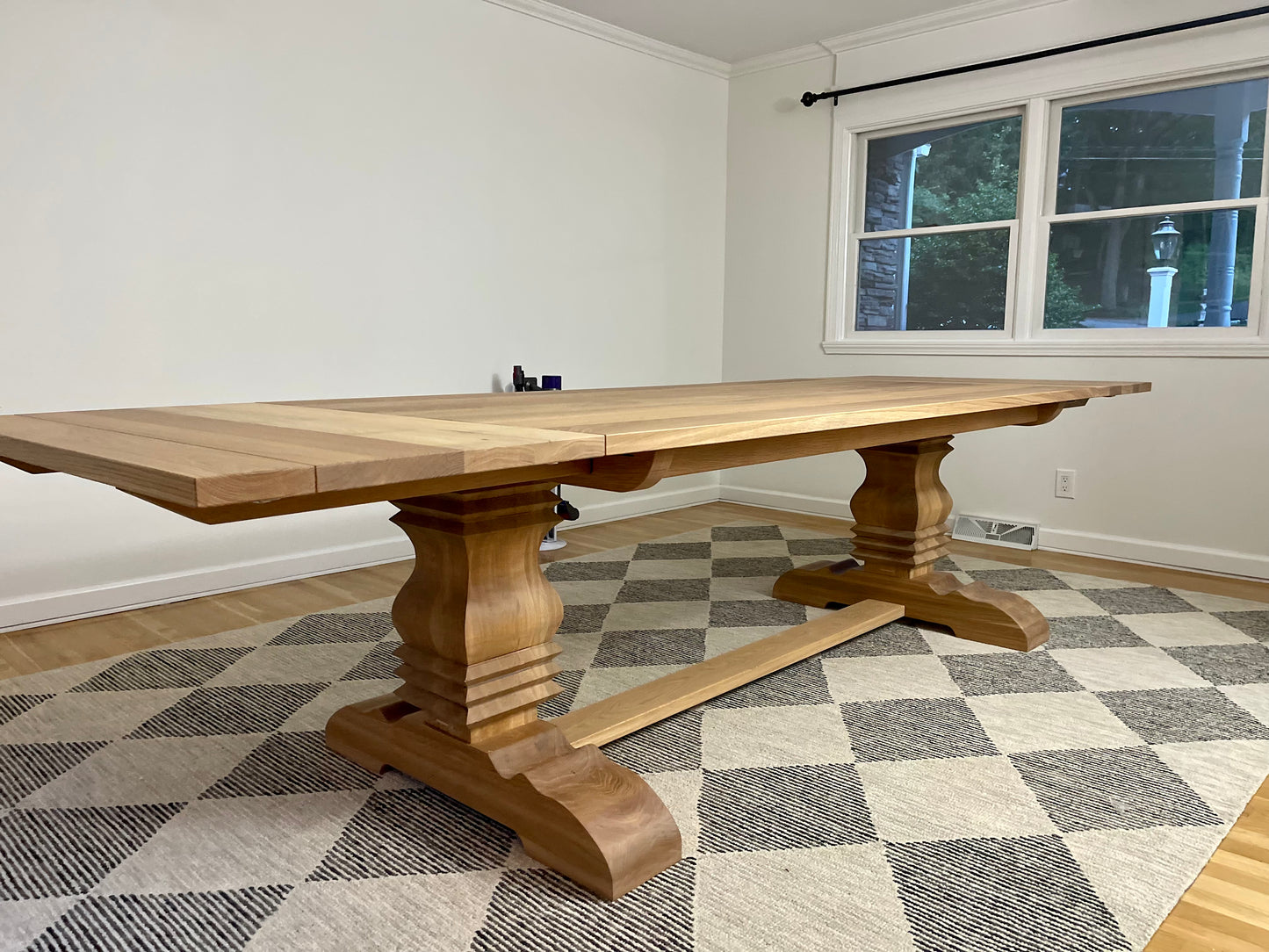 Custom White Oak extendable Pedestal Dining Table
