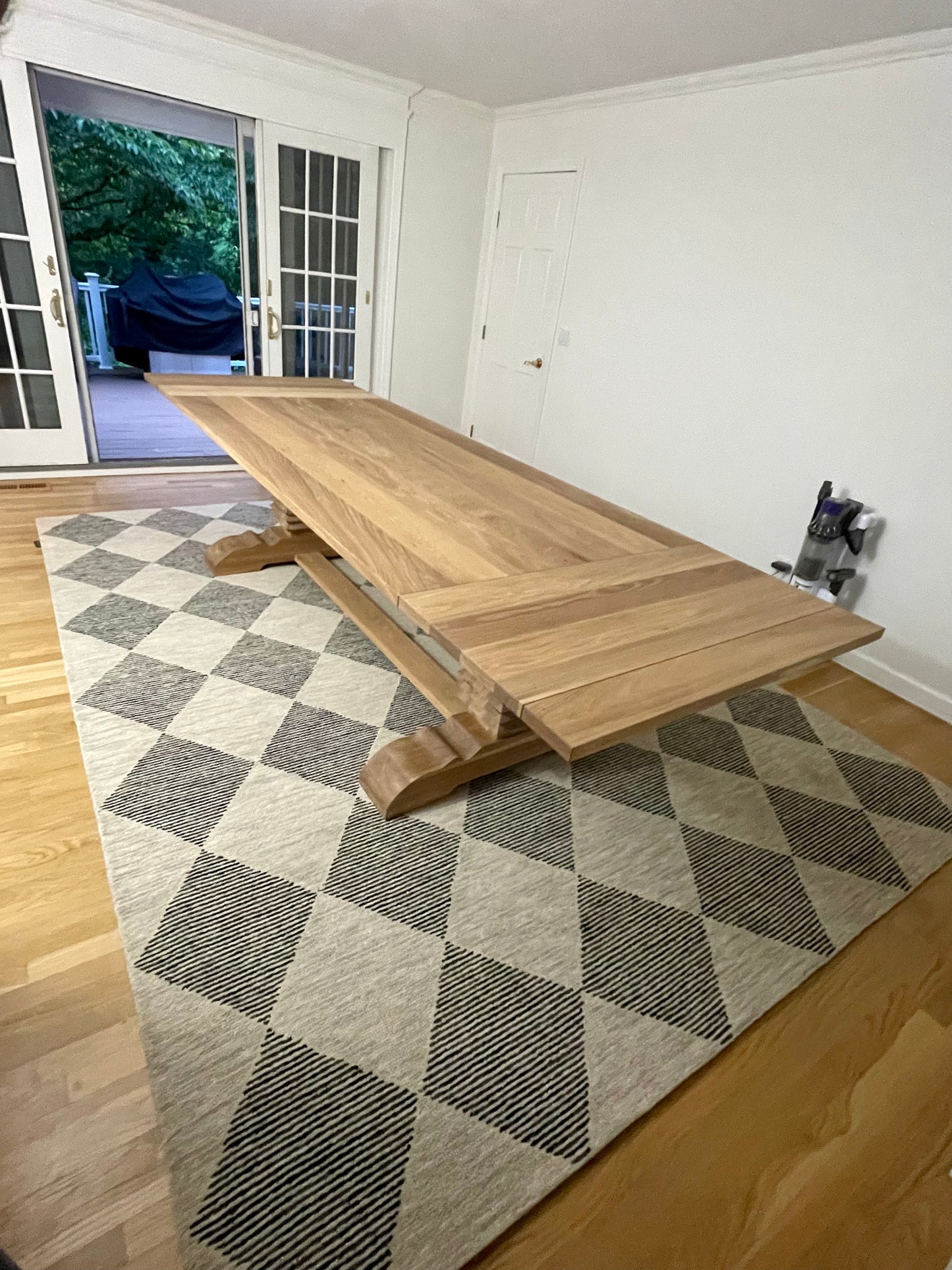Custom White Oak extendable Pedestal Dining Table