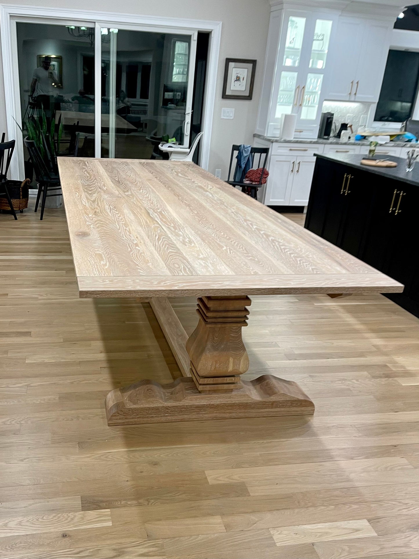 Custom White Oak extendable Pedestal Dining Table