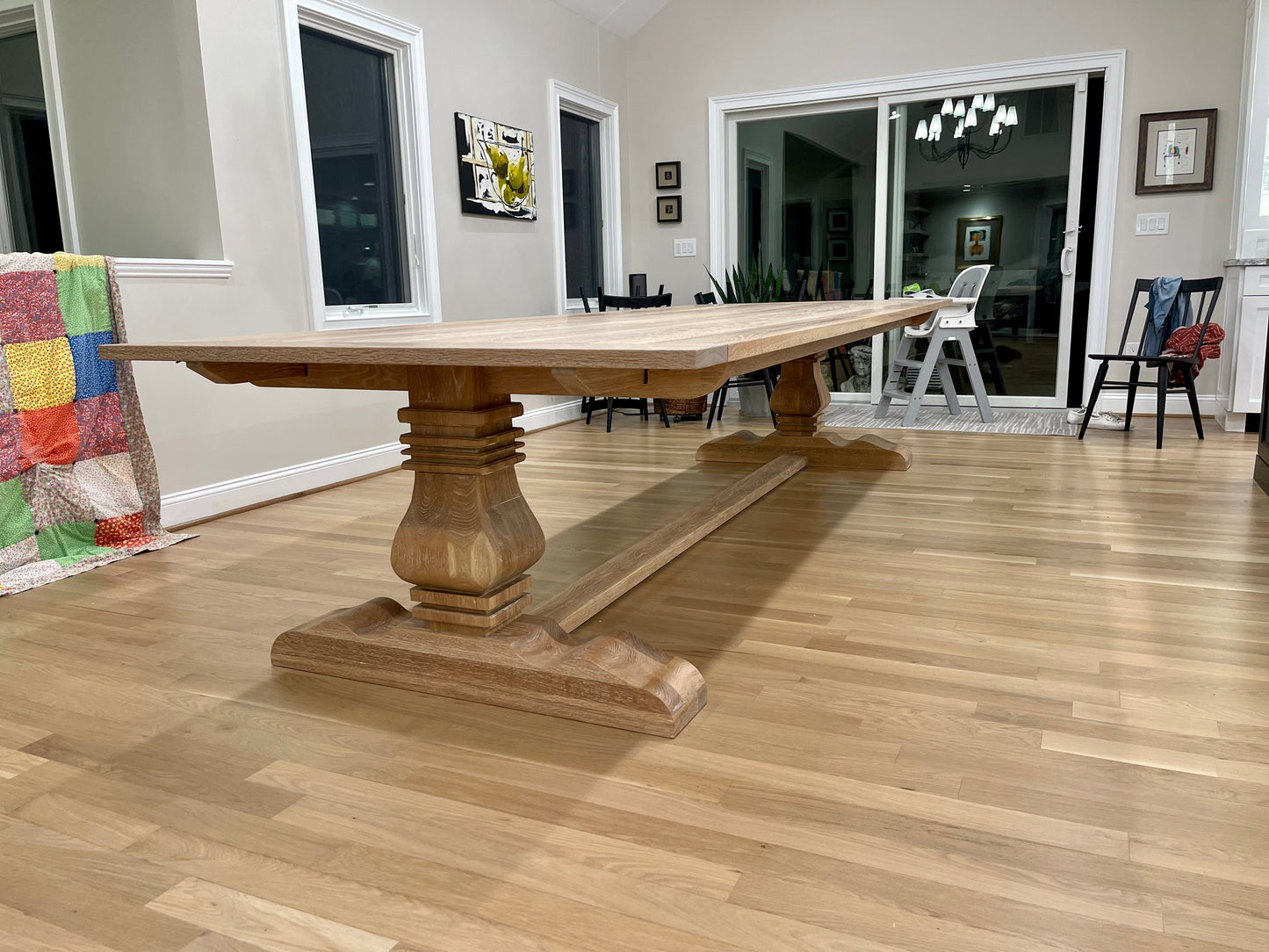 Custom White Oak extendable Pedestal Dining Table