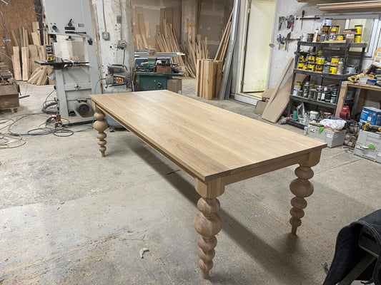 Alice Turned Leg Dining Table - White Oak - Mist Finish