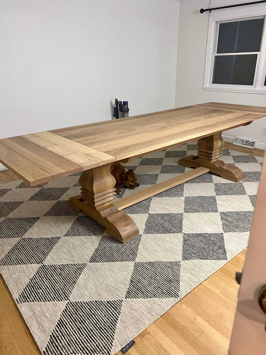 Custom White Oak extendable Pedestal Dining Table