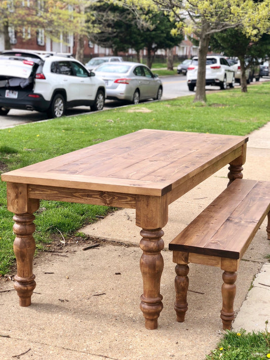 Early American Classic Farmhouse Chunky Turned Leg Dining Table - 36" wide