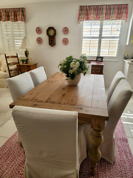 Arhaus Inspired Francis Turned Leg Dining Table - Weathered Oak